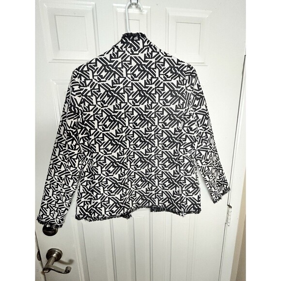 Valerie Stevens Black/White Blazer Jacket W/Fringe Trim Size Med Career - Picture 9 of 9